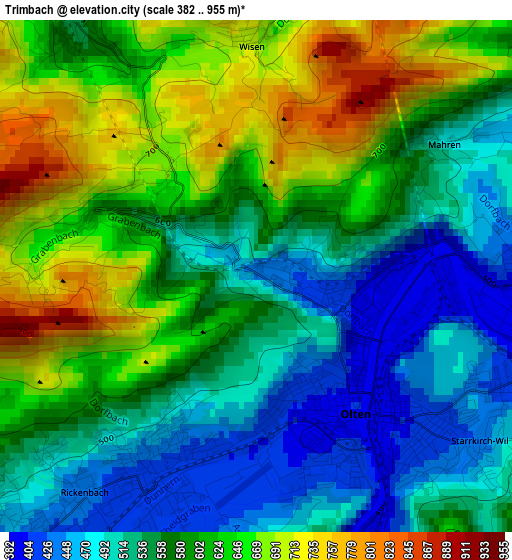 Trimbach elevation map