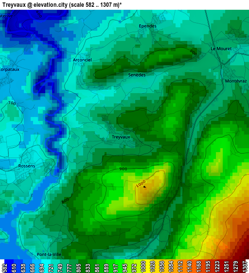 Treyvaux elevation map