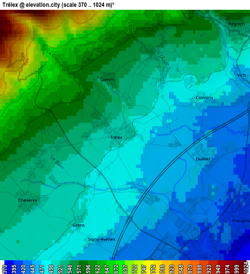 Trélex elevation map