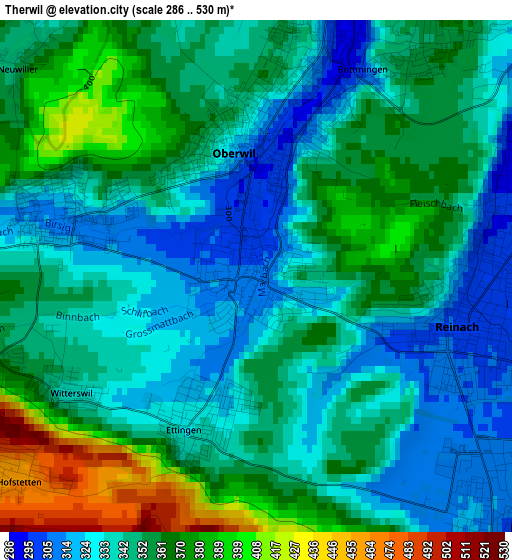 Therwil elevation map