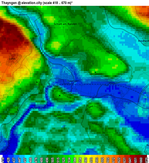 Thayngen elevation map