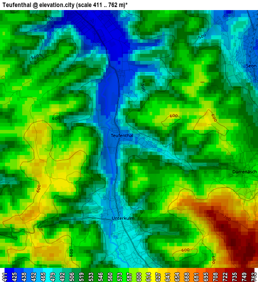 Teufenthal elevation map