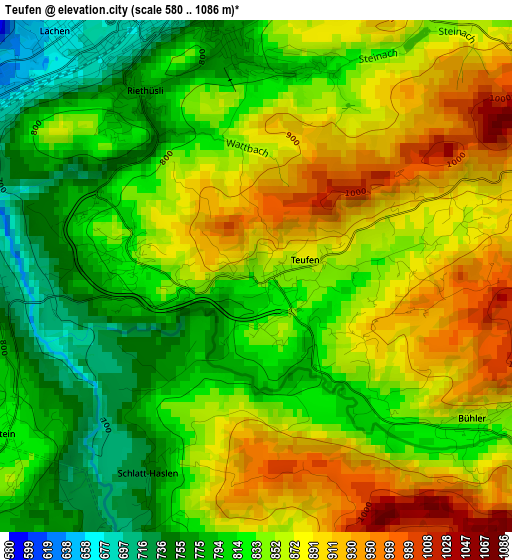 Teufen elevation map