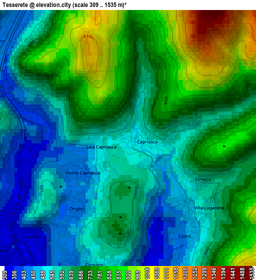 Tesserete elevation map