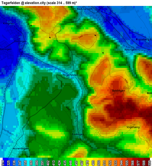 Tegerfelden elevation map