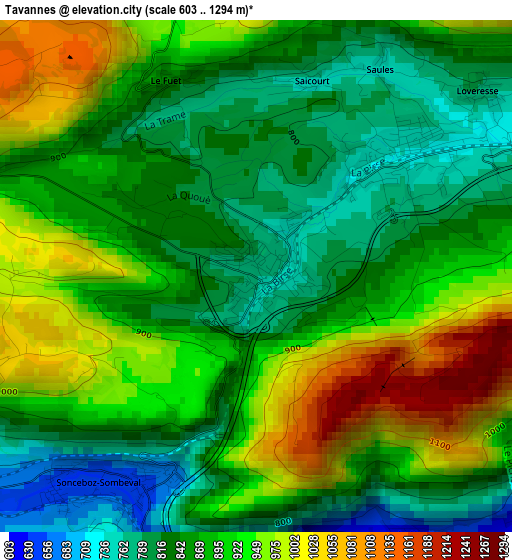 Tavannes elevation map