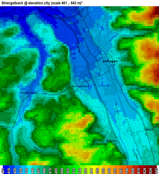 Strengelbach elevation map