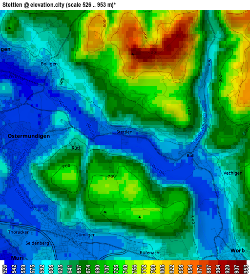 Stettlen elevation map