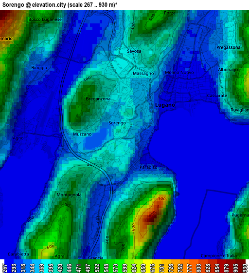 Sorengo elevation map