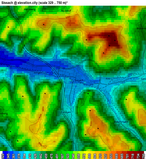 Sissach elevation map