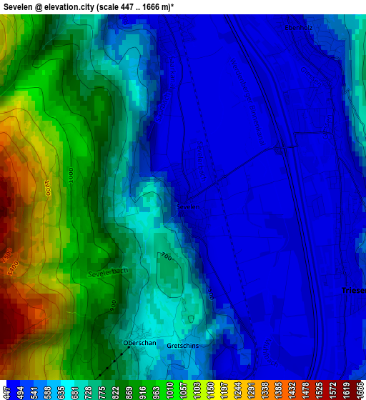 Sevelen elevation map