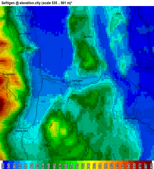 Seftigen elevation map