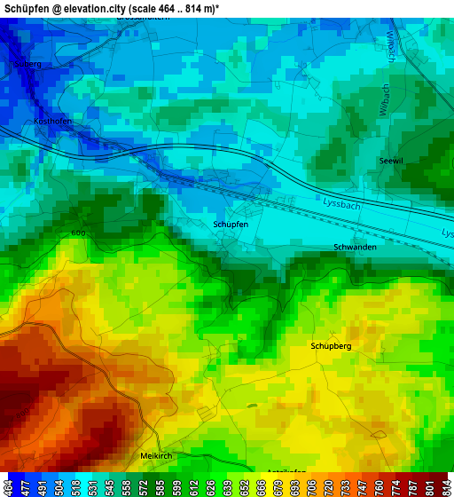 Schüpfen elevation map