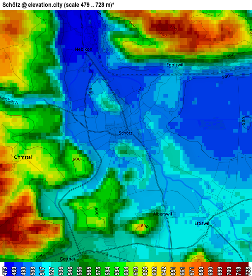 Schötz elevation map