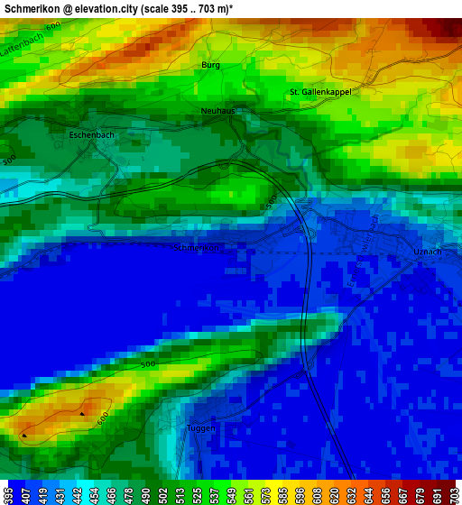 Schmerikon elevation map