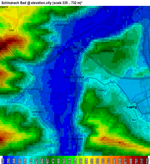 Schinznach Bad elevation map