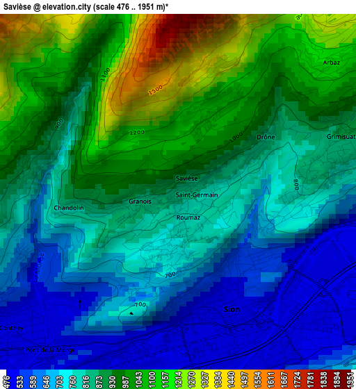 Savièse elevation map