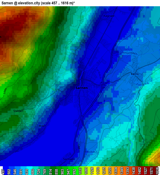 Sarnen elevation map