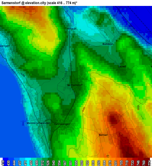 Sarmenstorf elevation map