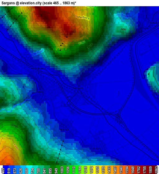 Sargans elevation map