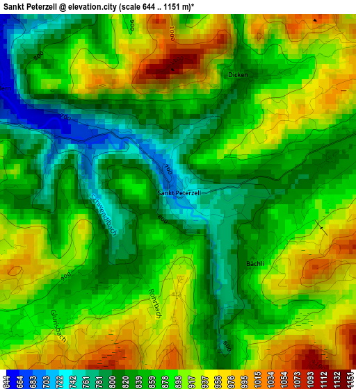 Sankt Peterzell elevation map