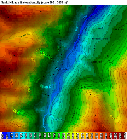 Sankt Niklaus elevation map