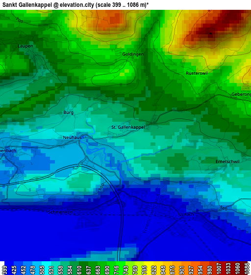 Sankt Gallenkappel elevation map