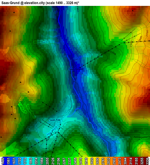 Saas-Grund elevation map