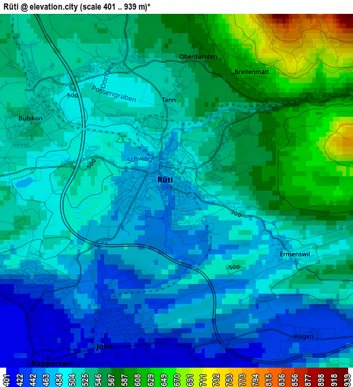 Rüti elevation map