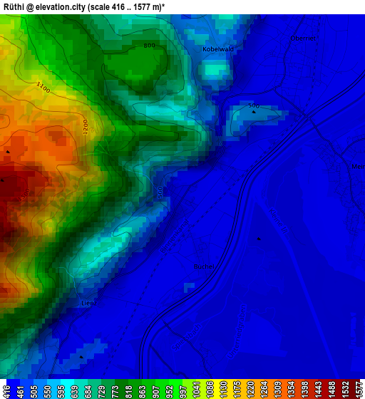 Rüthi elevation map
