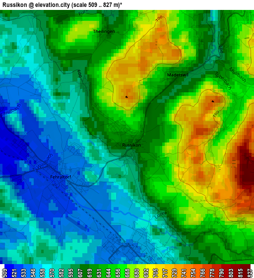 Russikon elevation map