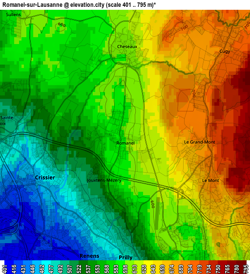 Romanel-sur-Lausanne elevation map