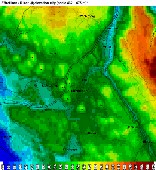 Effretikon / Rikon elevation map