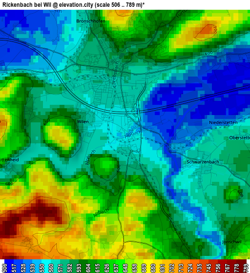 Rickenbach bei Wil elevation map
