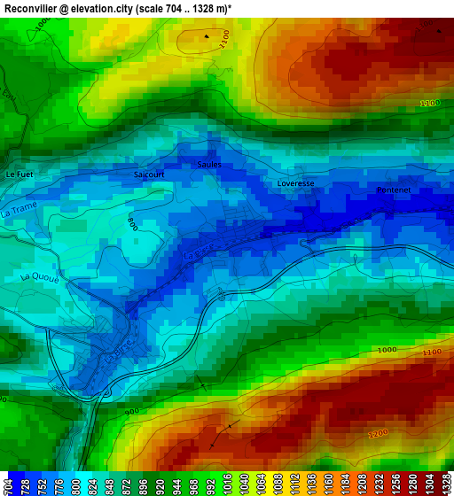 Reconvilier elevation map