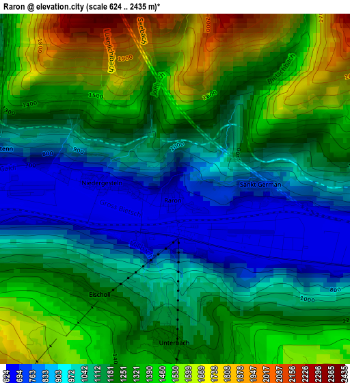 Raron elevation map