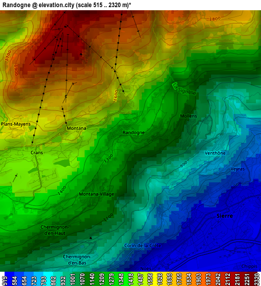 Randogne elevation map