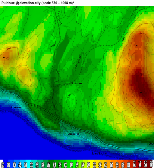 Puidoux elevation map