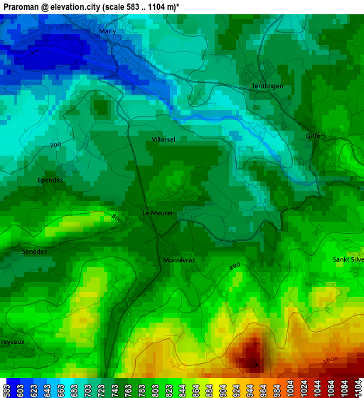 Praroman elevation map