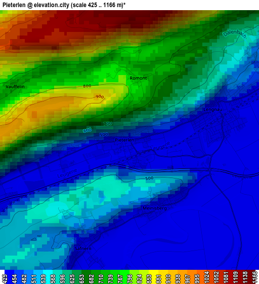 Pieterlen elevation map