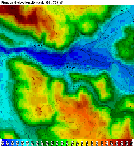 Pfungen elevation map