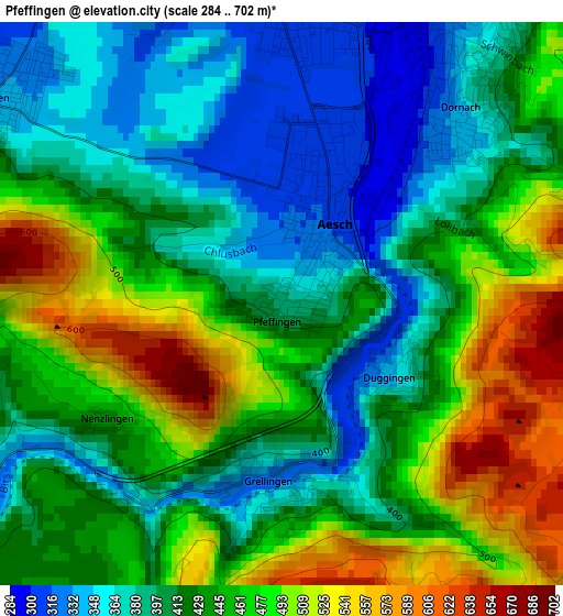 Pfeffingen elevation map