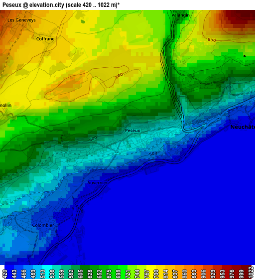 Peseux elevation map
