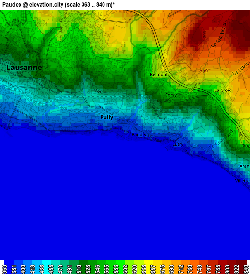 Paudex elevation map