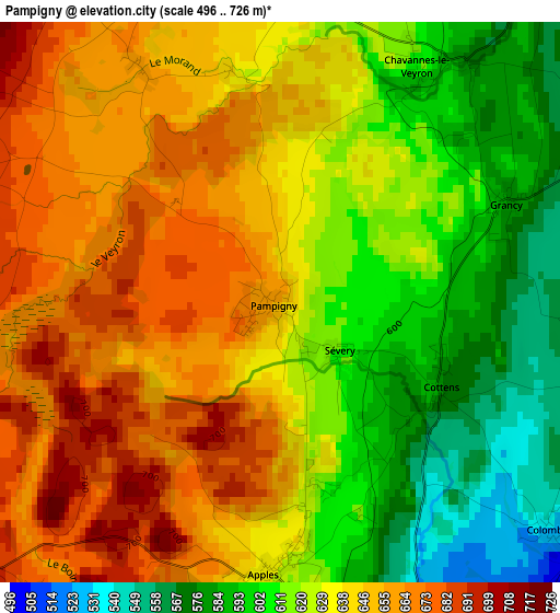 Pampigny elevation map