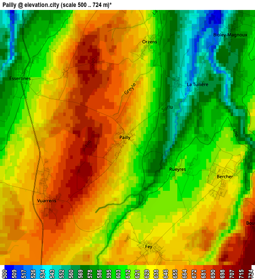 Pailly elevation map