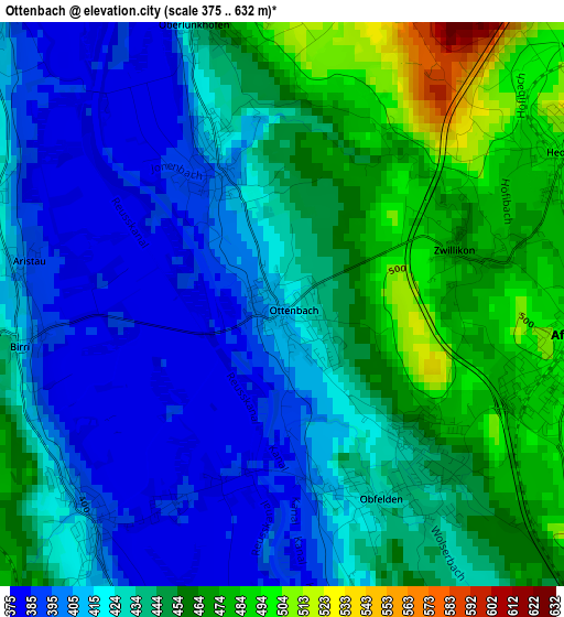 Ottenbach elevation map