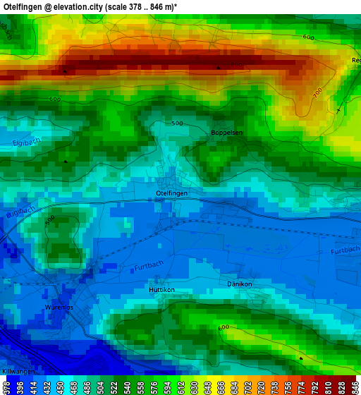 Otelfingen elevation map