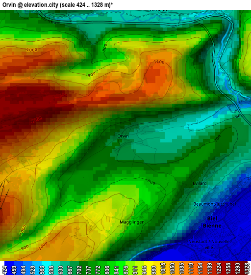 Orvin elevation map