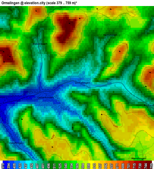 Ormalingen elevation map